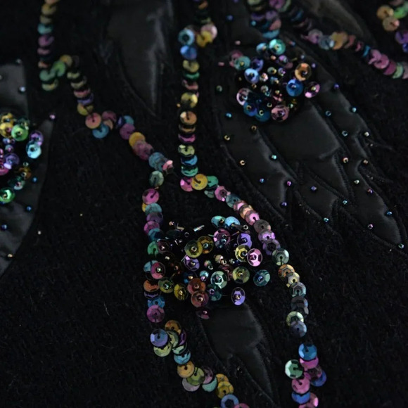 Vintage Black with Beaded Floral Knit Crewneck Sweater - Picture 12 of 12